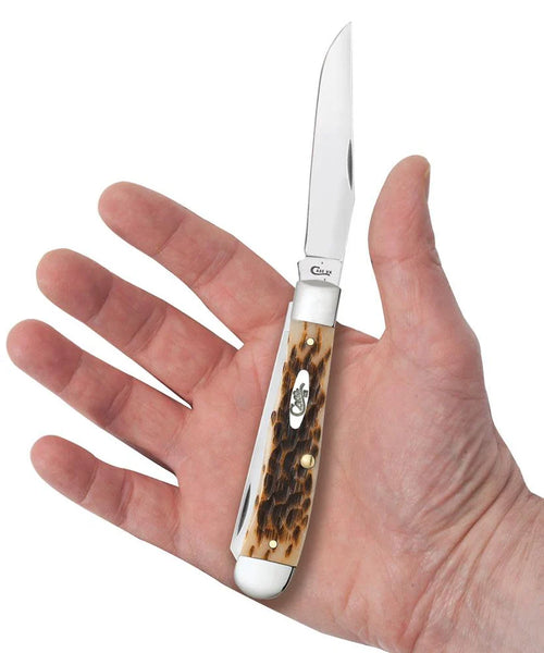 Case Knife - Peach Seed Amber Bone Trapper w/ Clip