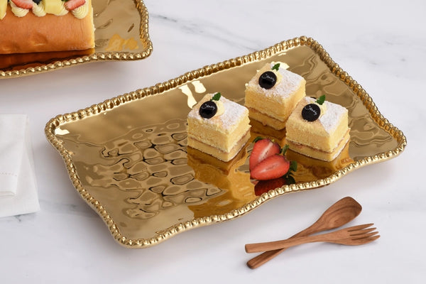Pampa Bay - Medium Gold Serving Platter | Beaded Edge Tray