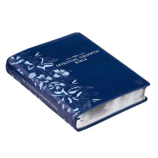 Embossed Navy Faux Leather Spiritual Growth Bible