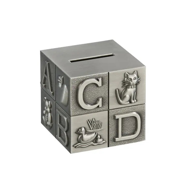 Piggy Bank - Large Silver Baby ABC Block