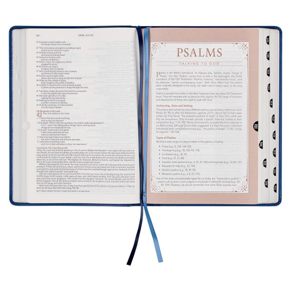 Embossed Navy Faux Leather Spiritual Growth Bible