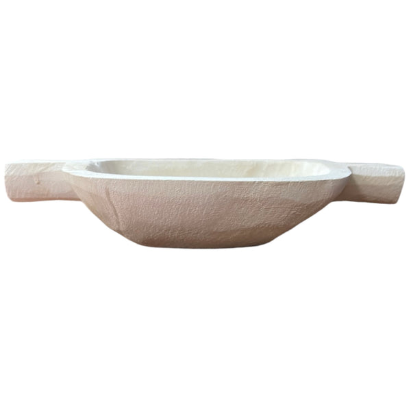 Paulownia Wood Bowl w/ Double Handle | White Wash