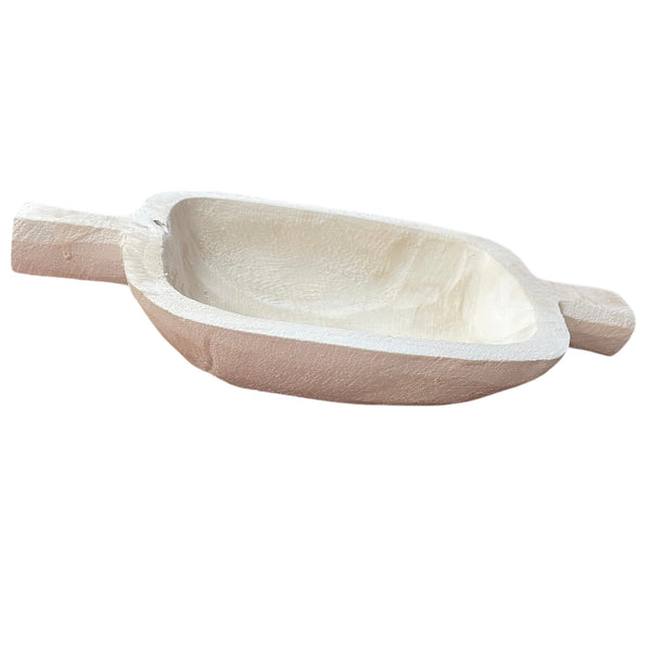 Paulownia Wood Bowl w/ Double Handle | White Wash