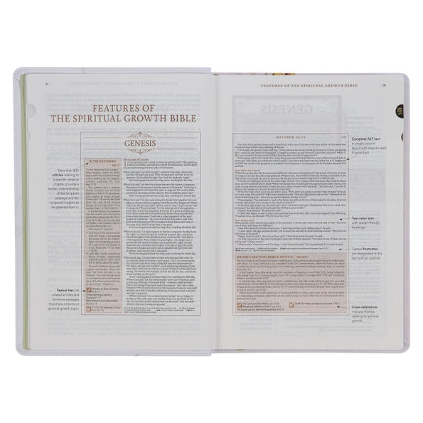 Cream Floral Faux Leather Spiritual Growth Bible