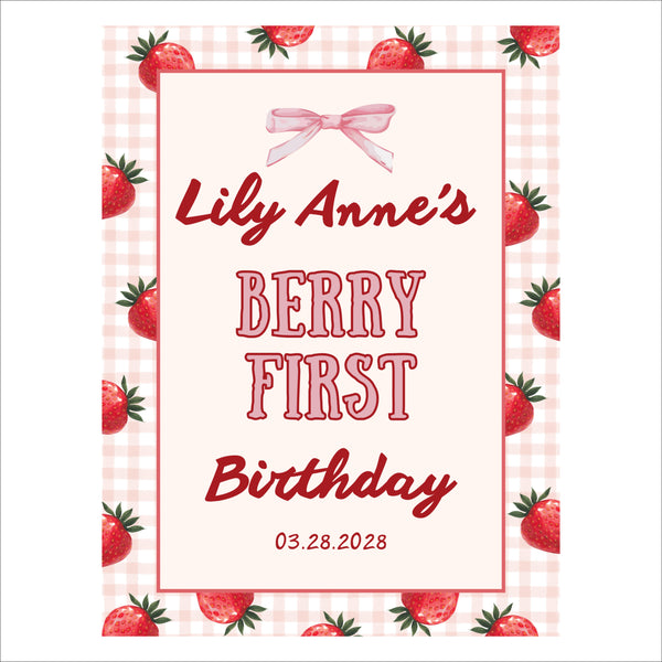 First Birthday Welcome Sign | Pink Strawberry Berry First Birthday
