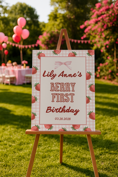 First Birthday Welcome Sign | Pink Strawberry Berry First Birthday