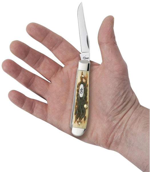 Case Knife - Amber Bone Peach Seed Mini Trapper
