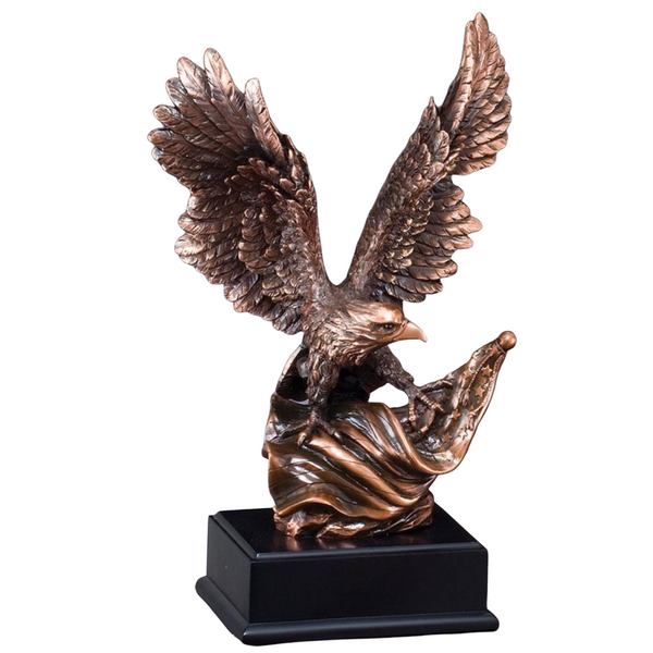 Medium Size Bronze Eagle Resin sitting on American Flag