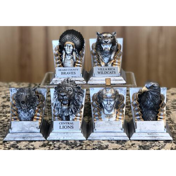 small silver school mascot trophies