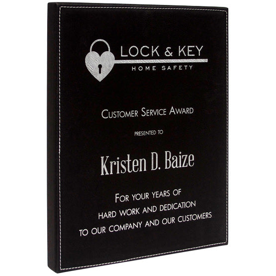 Black & Silver Engraved Leatherette Plaque