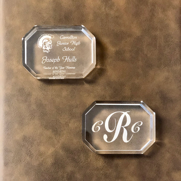 Octagon acrylic personalized paperweight.