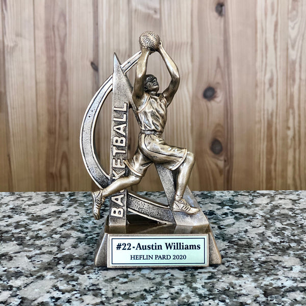 engraved basketball trophy