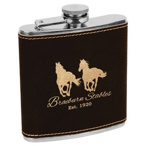 Black and gold personalized faux leather flask.