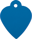 Blue metal heart shaped pet ID tag that can be engraved with details.