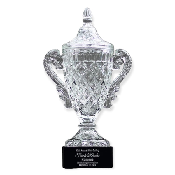 crystal cup trophy on black base