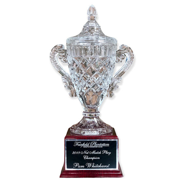crystal cup trophy with free engraved plate