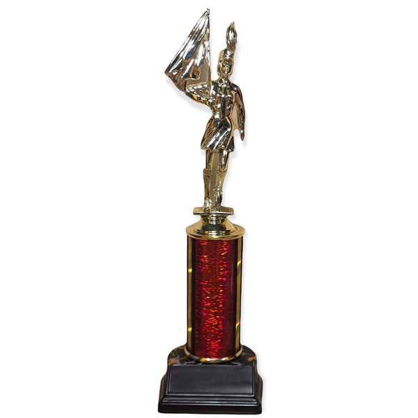 majorette with flag trophy