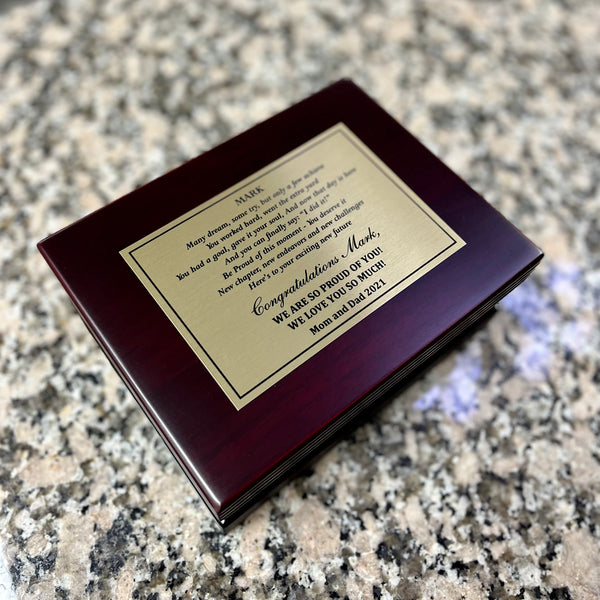 rosewood keepsake box with engraved plate