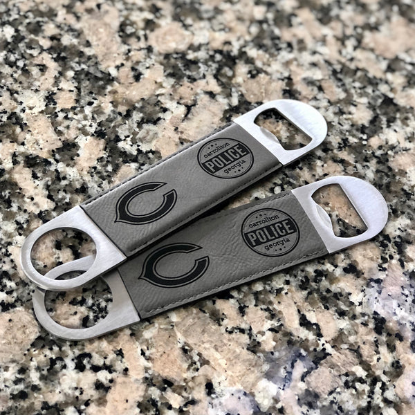 Personalized Gray Leatherette Bottle Opener