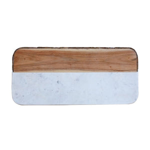 Rectangle cutting board featuring marble slab and wood section with real bark edge design.