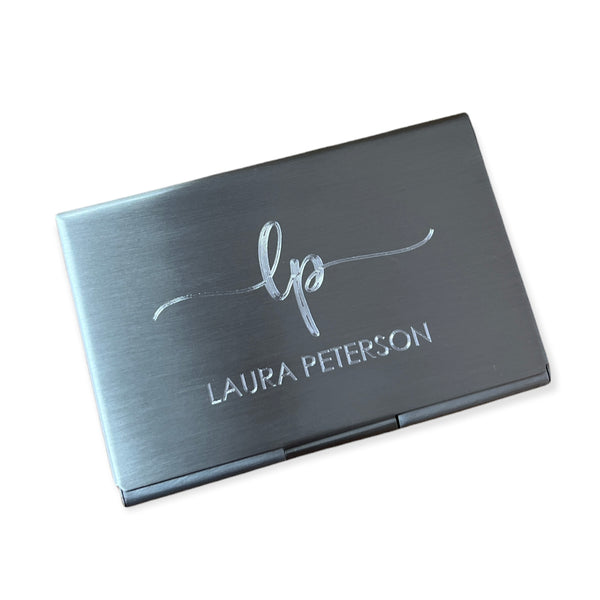silver matte business card holder