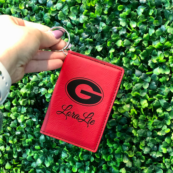 red school logo leatherette keychain id holder