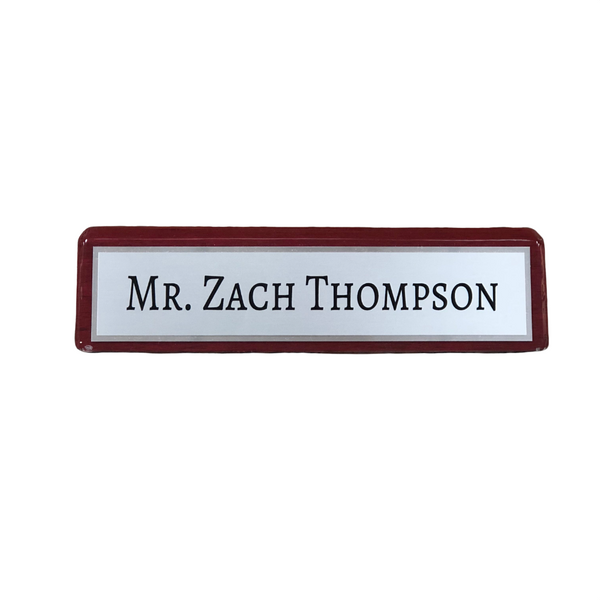Custom rosewood piano finish desk name plate.
