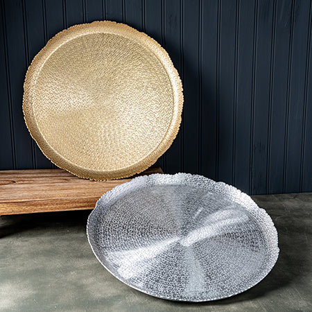 round silver hammered tray
