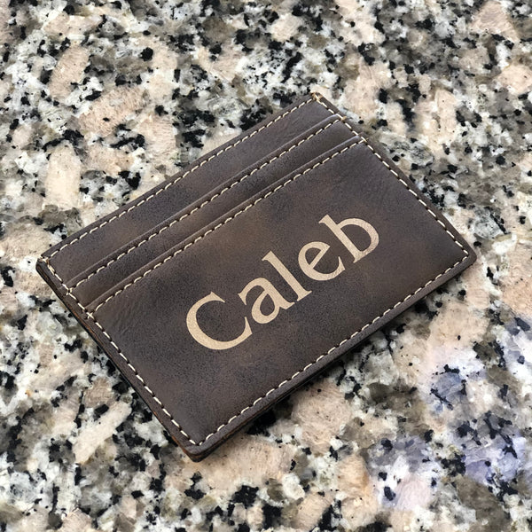 personalized brown leatherette money clip