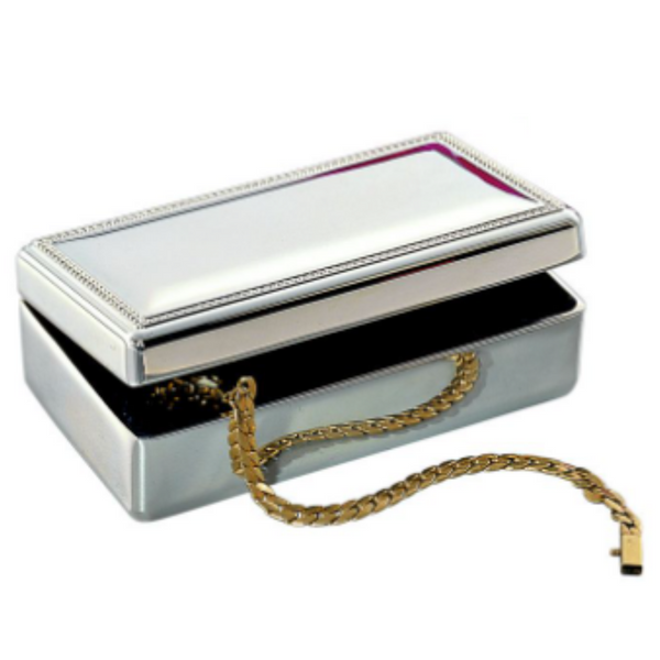 small silver beaded jewelry box.