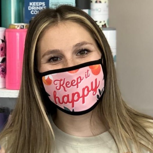 Fun, pink protective face mask with flowers