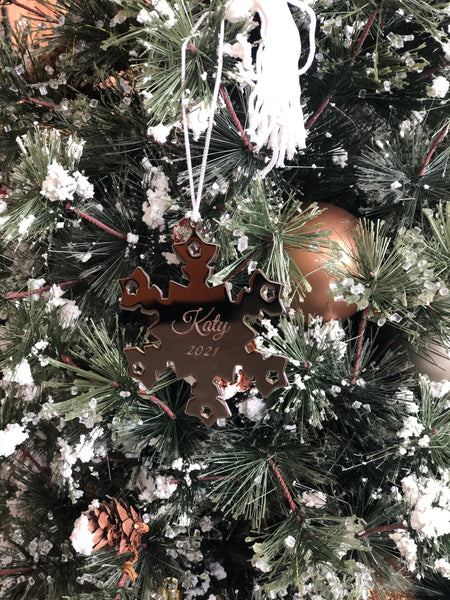 engraved silver snowflake ornament