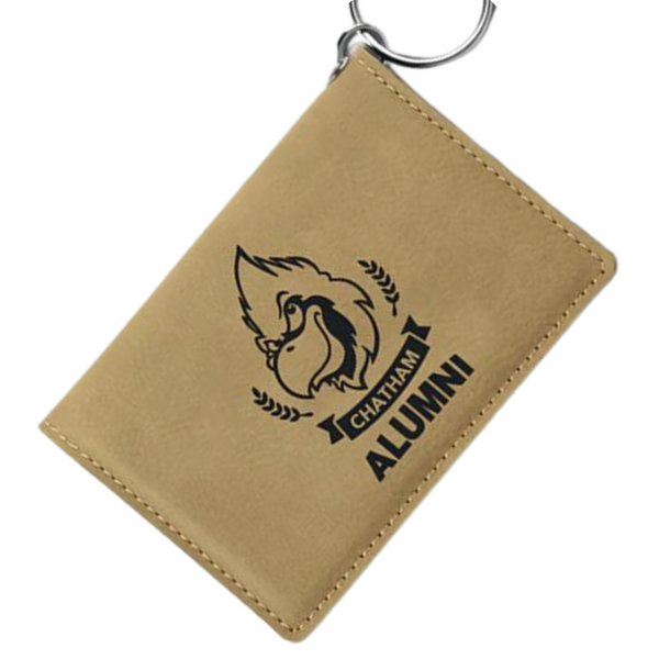 tan school logo leatherette keychain id holder