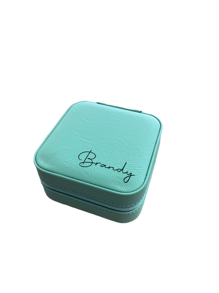 teal engraved jewelry case