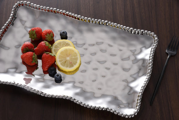 Medium Silver Rectangle Serving Platter | Beaded Edge Tray