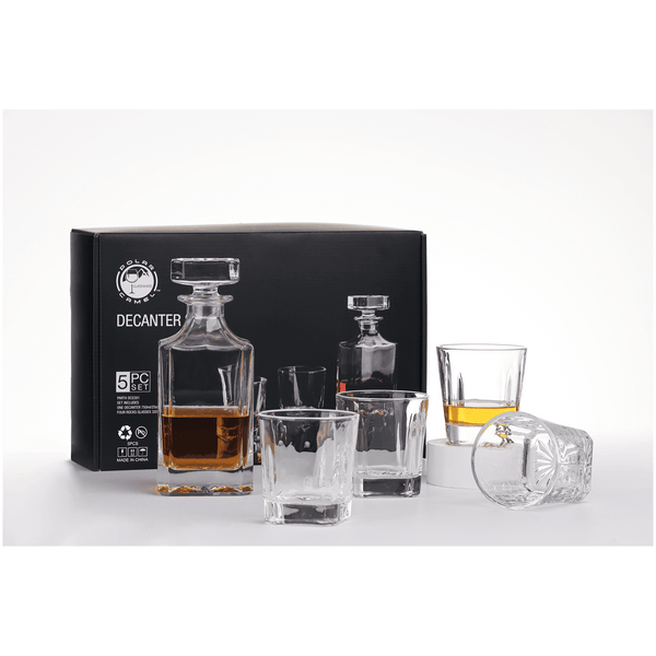 Square Glass Decanter Set with Rocks Glasses