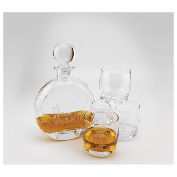 Flat Round Glass Decanter Set with Rocks Glasses
