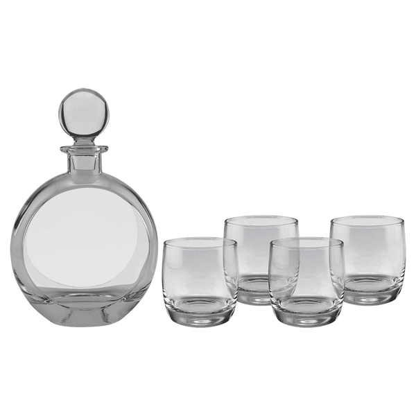 Flat Round Glass Decanter Set with Rocks Glasses