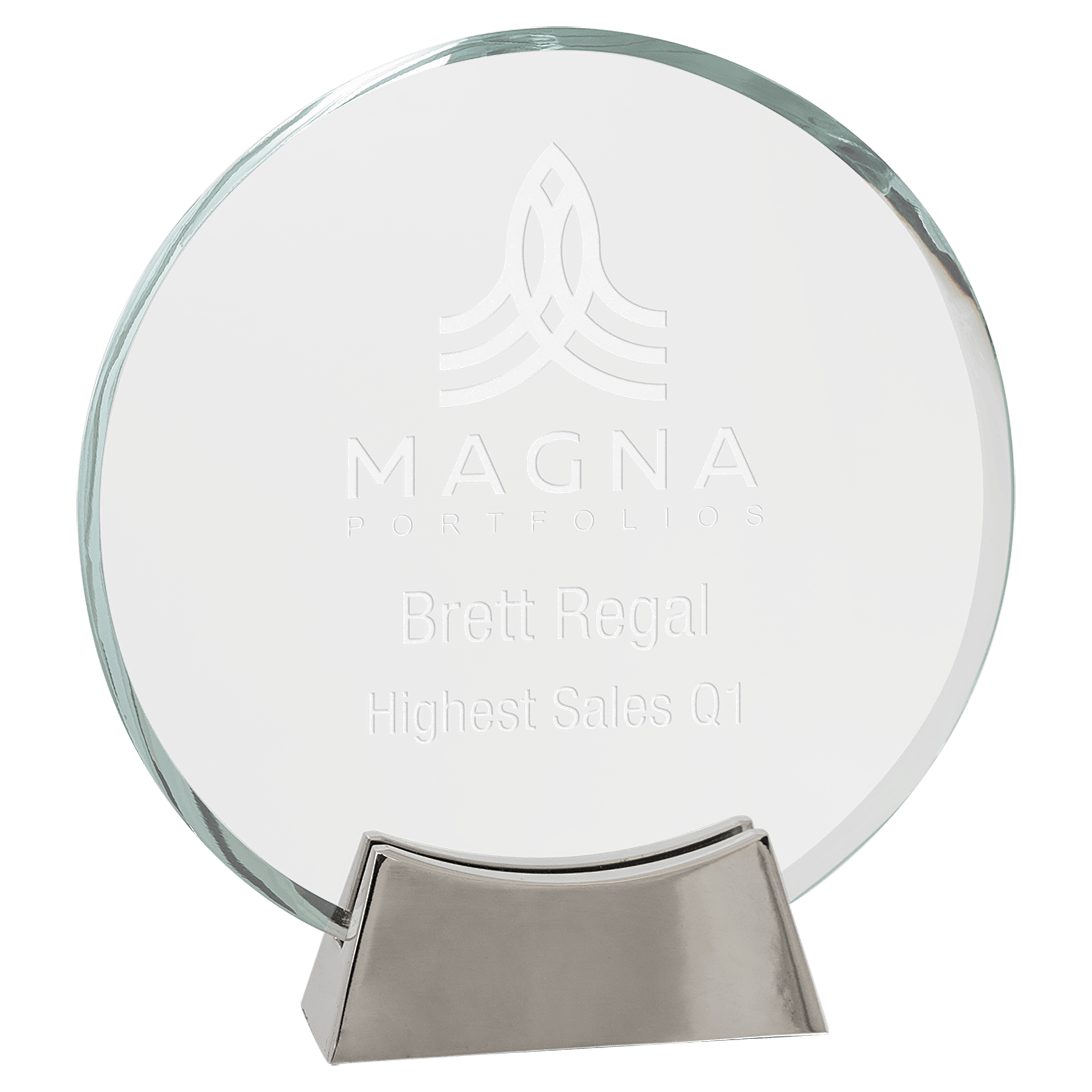 Glass Award - Round Platinum w/ Metal Base