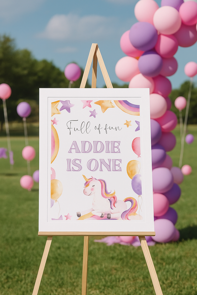 First Birthday Welcome Sign | Pink Watercolor Unicorn