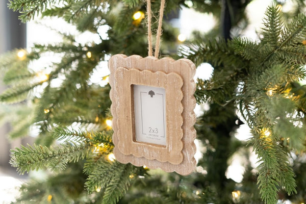Wood Scallop Photo Frame Ornament | Holds 2x3 Photo