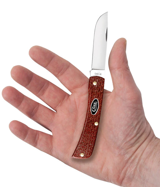 Case Knife - Dark Red Burlap Micarta Smooth Sod Buster® Jr