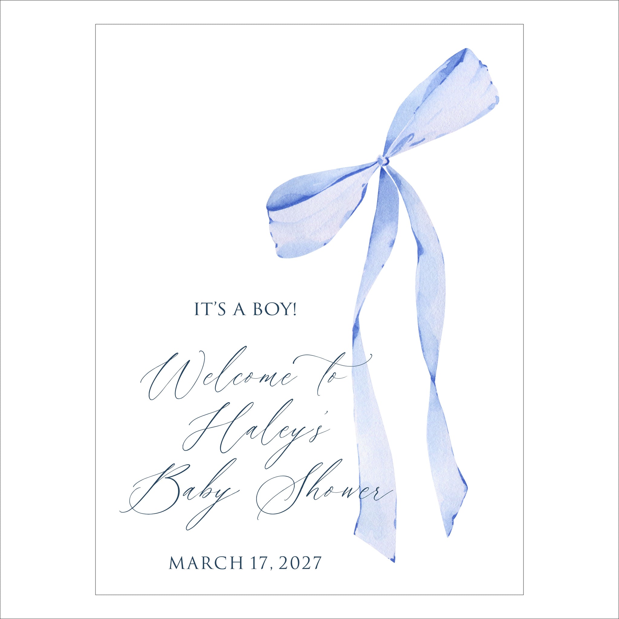 Baby Shower Welcome Sign | Blue Bow Watercolor