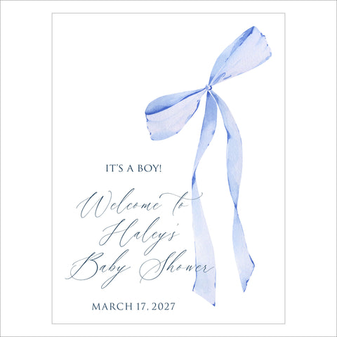 Baby Shower Welcome Sign | Blue Bow Watercolor