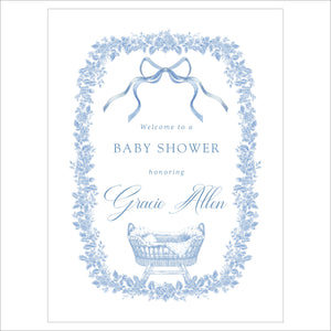 Baby Shower Welcome Sign | Blue Floral Baby Bassinet