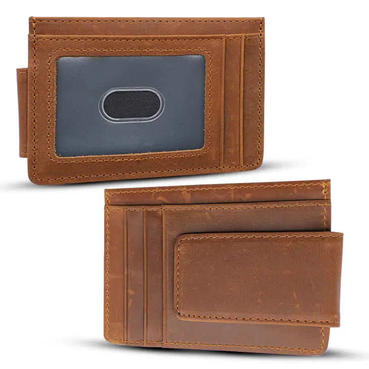 Personalized Leather Wallet w/ Money Clip