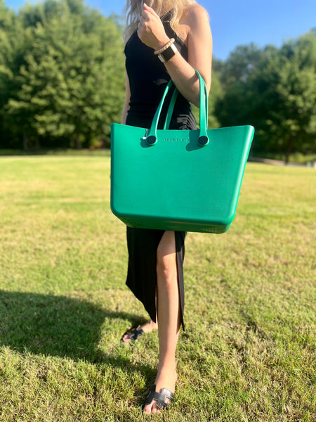 emerald green plastic tote bag