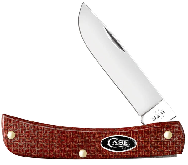Case Knife - Dark Red Burlap Micarta Smooth Sod Buster® Jr