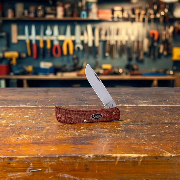 Case Knife - Dark Red Burlap Micarta Smooth Sod Buster® Jr