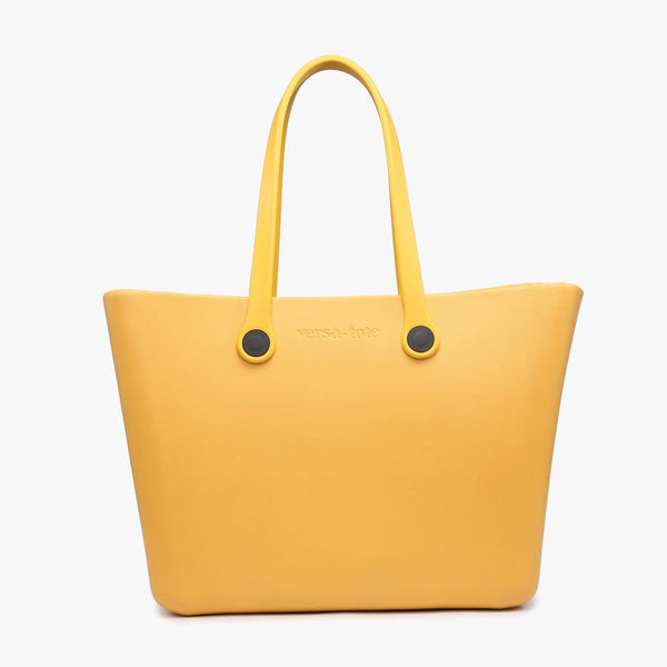 mustard plastic tote bag
